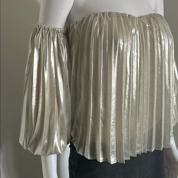 Express, Women’s Size M Metallic Pleated Elegant Off-Shoulder Ballon Top - Picture 3 of 7